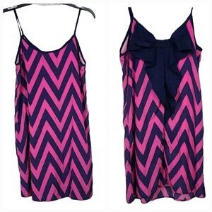 Anthropologie Peach Love Pink Navy Chevron Bow Tie Back Cami Dress Sleeveless